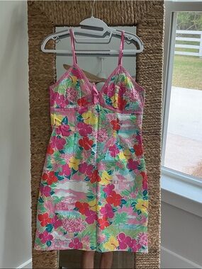 Lilly Pulitzer Pink, Green, Yellow Tropical Floral Sundress